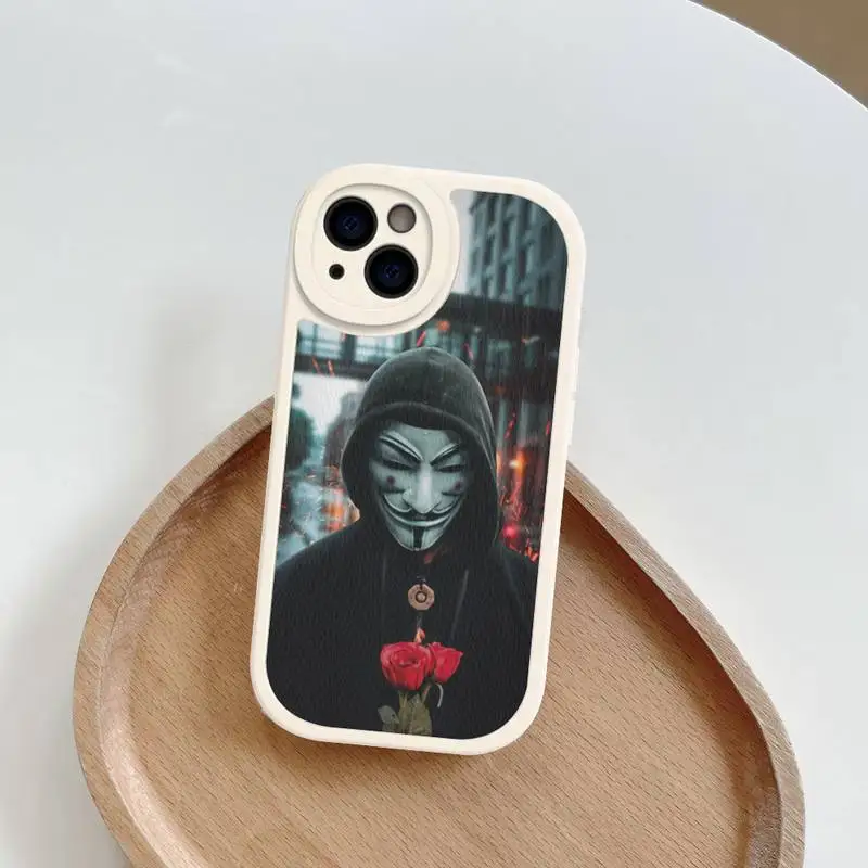 A-Anonymous Phone Case Hard Leather For iPhone 14 13 12 Mini 11 14 Pro Max Xs X Xr 7 8 Plus