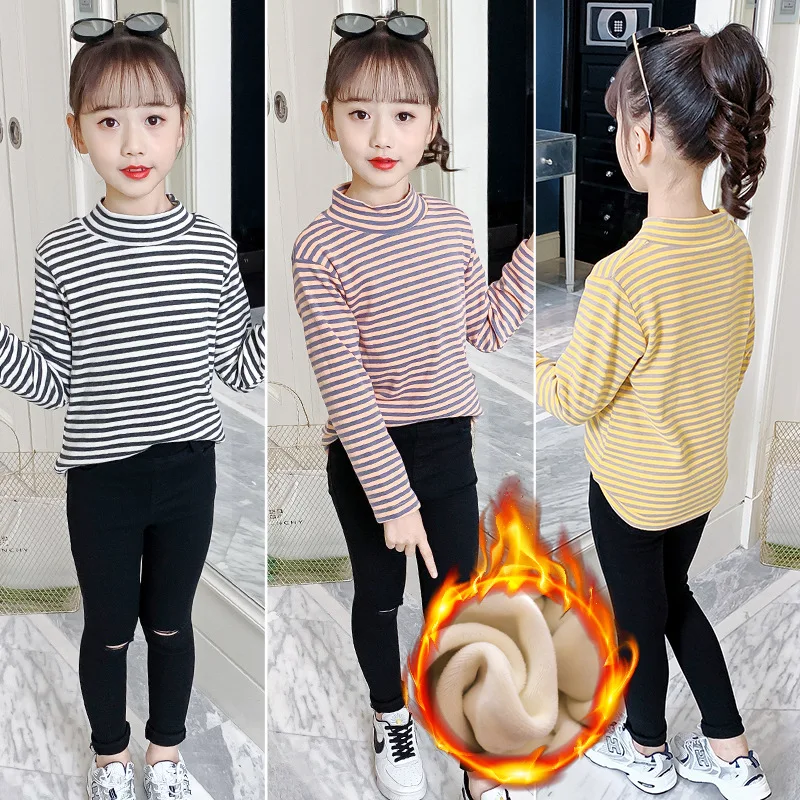 

2023 Korea Autumn Winter Children Pullover Sweaters Clothes Striped Long Sleeve Sport Shirts Elementary Girls Warm Jacket Tops
