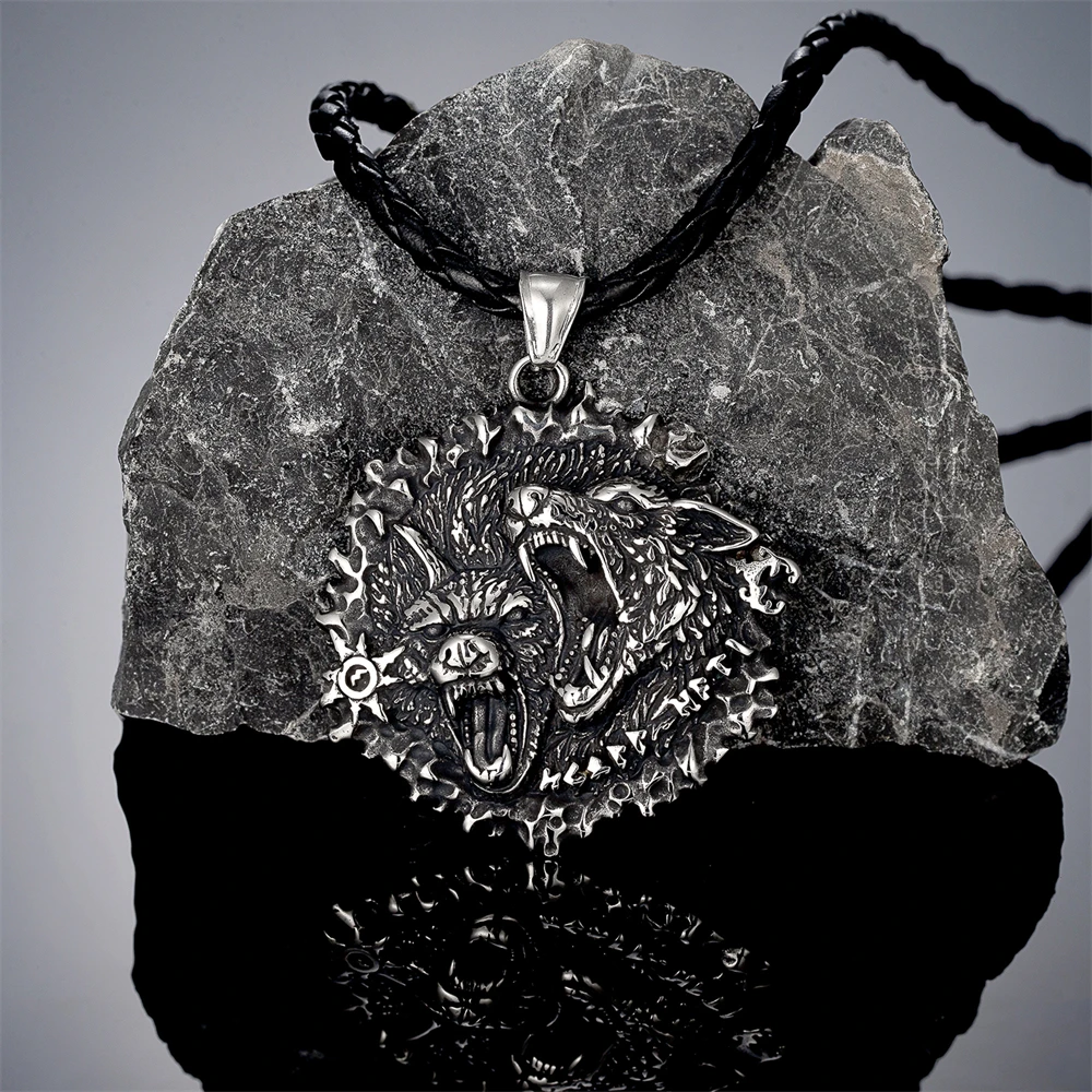Панк властные викинги Одина двойная голова волка ожерелья из нержавеющей стали