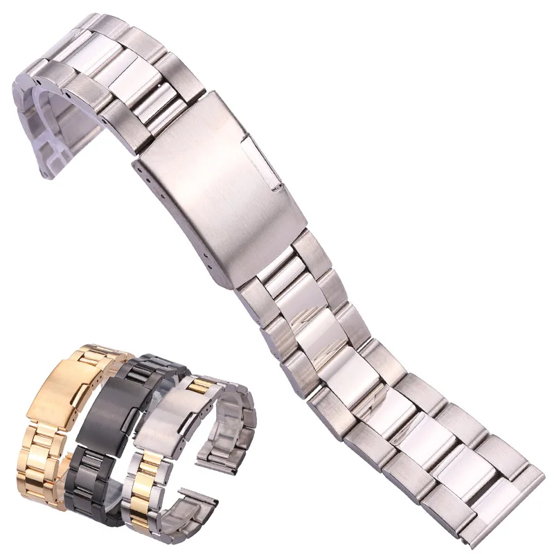 18mm 20mm 22mm 28mm Solid 316L Stainless Steel Straight End Strap Bracelet Fits All Straight End Watches
