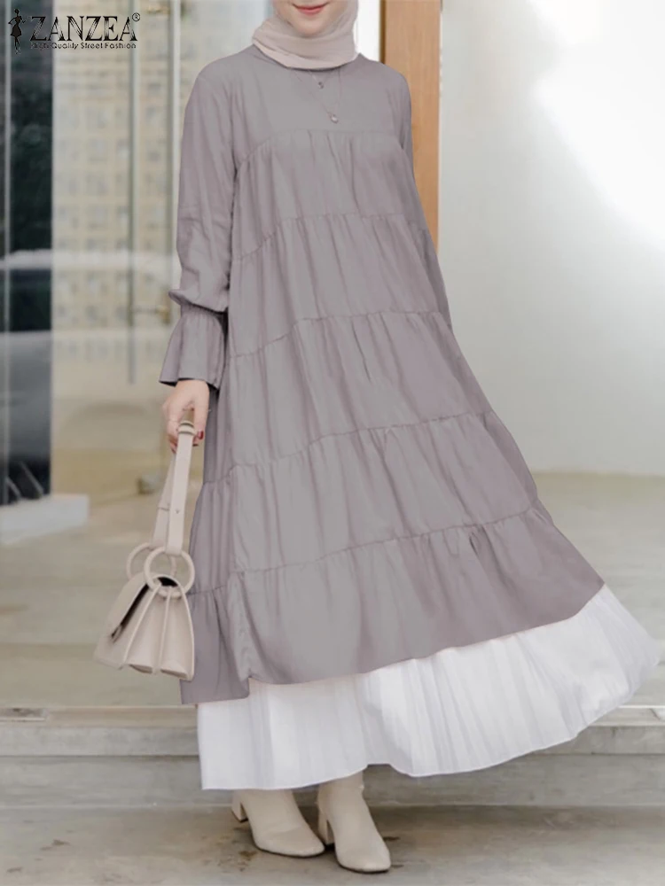 Женский весенний сарафан ZANZEA 2022, стильное мусульманское платье до середины икры, женский халат, женское платье с длинным рукавом, мусульман...