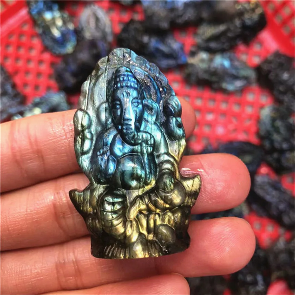 

Natural crystal gemstones carvings labradorite ganesha spiritual healing stones Buddha for HOME DECOR