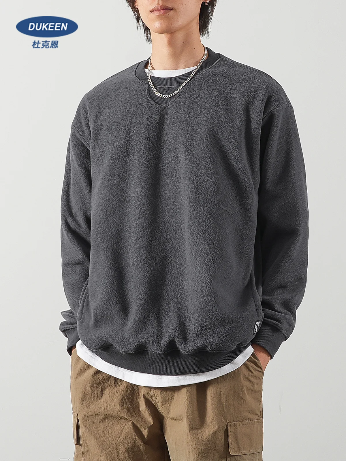 Свитшот DUKEEN мужской с флисовой подкладкой теплый пуловер круглым вырезом