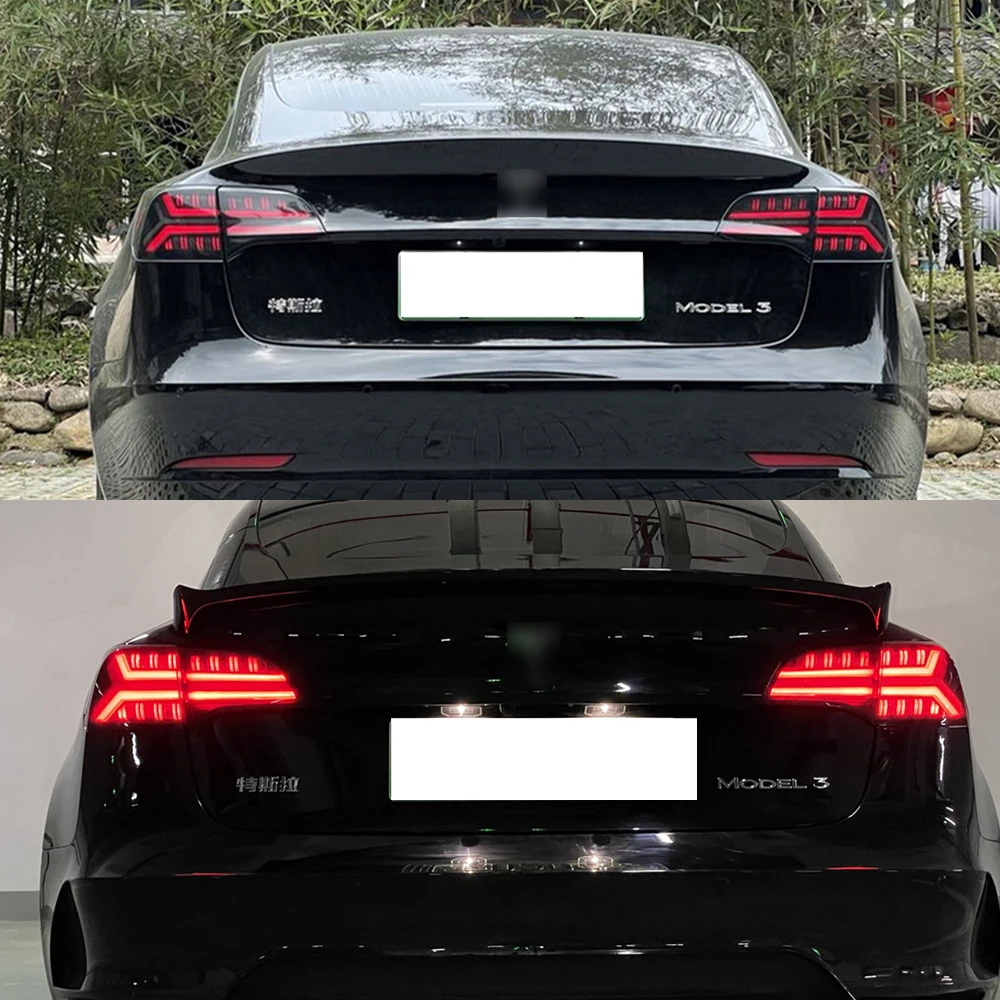 Фото Пара светодиодных задних фонарей для Tesla 3Y 2021-2024 DRL Противотуманные задние стоп-сигналы поворота Plug and Play Автомобильный задний фонарь в сборе №1