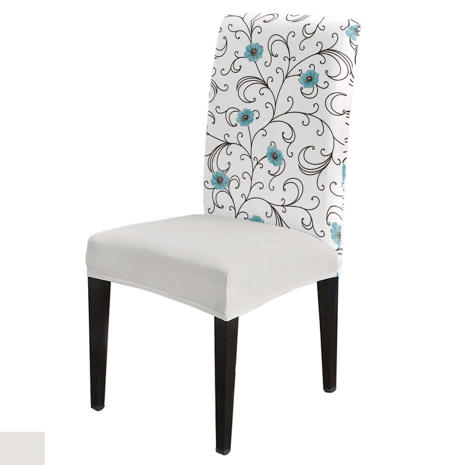 

Синий чехол на стул с цветочным рисунком, чехлы на стулья для кухни, обеденного стола, эластичные Чехлы для банкета, отеля, дома