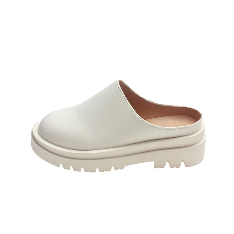 Women Slippers 2023 Summer Fashion Leather Shoes Loafers High Platform Slippers Women Black High Heels Mules Shoes Slides Women