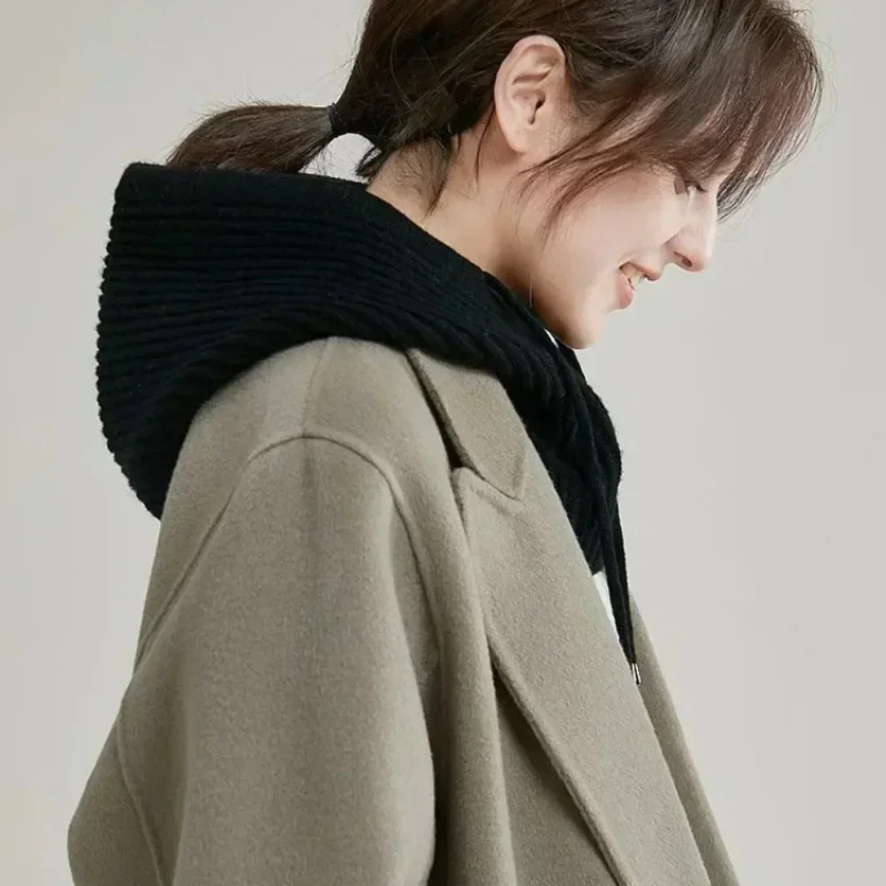 Вязаные шапки с капюшоном зимние шапки-балаклавы женские теплые в корейском