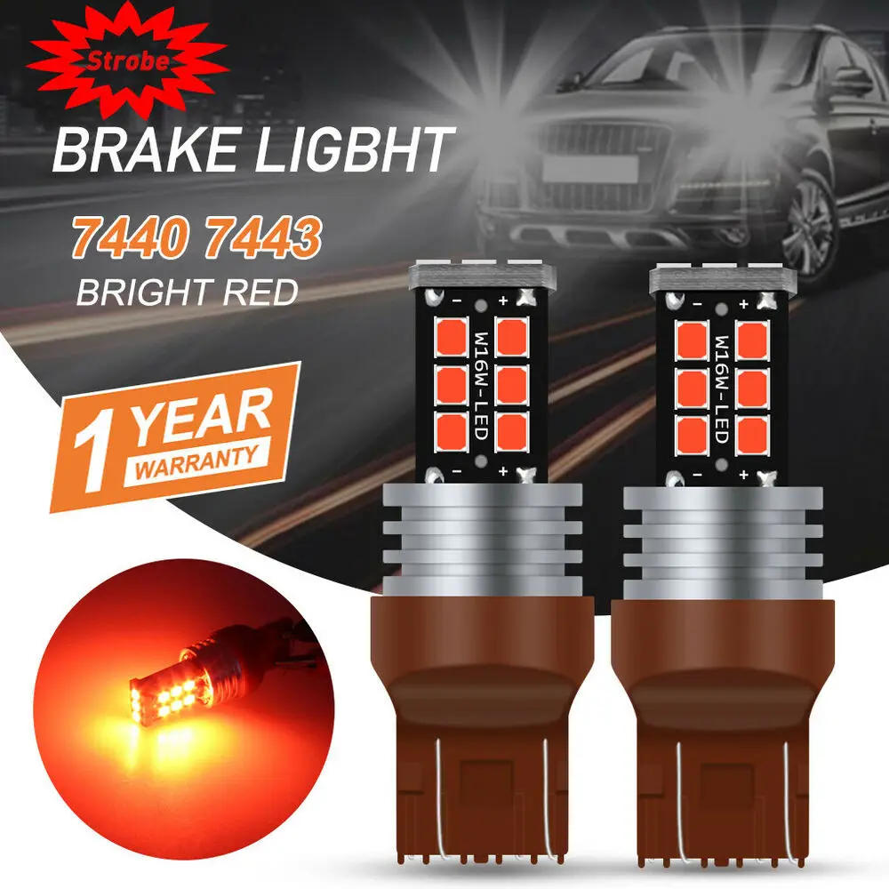 

Glofe 7443 Canbus Led Red Strobe Flashing Brake Parking Light Bulbs Error Free