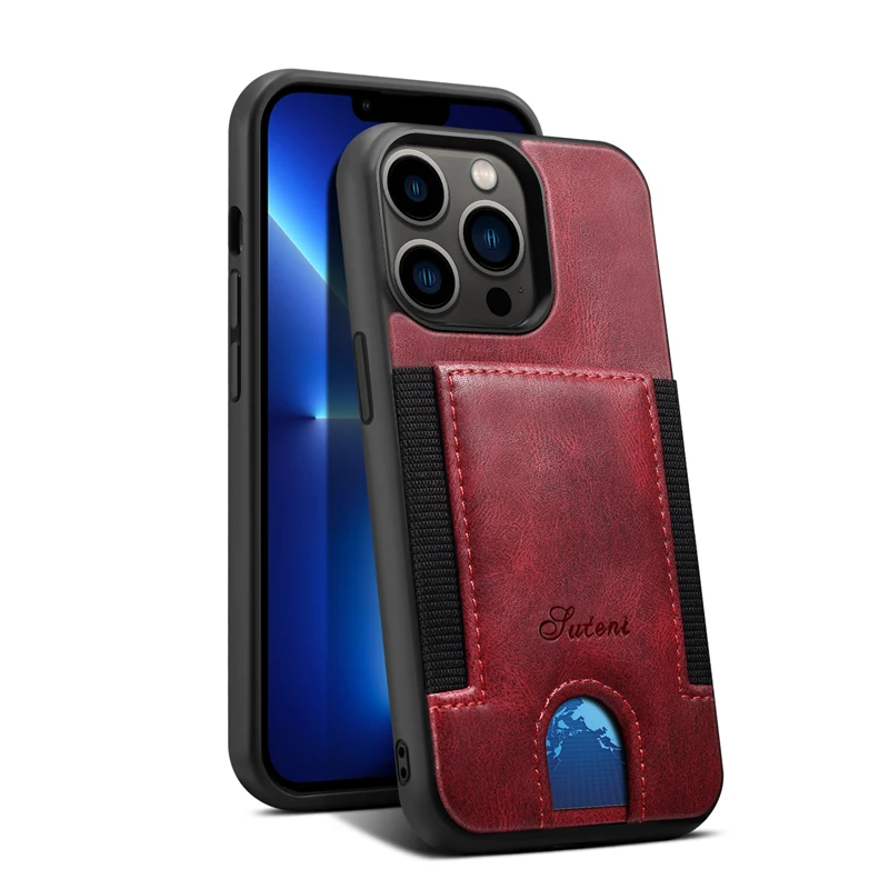 Wallet Card Pocket Pu Leather Phone Case For Iphone 12 With Credit-card Holder Shockproof Protective Bag