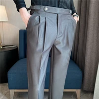 high waist size 36 mens suits pants social trousers korean design man grey slim fit business formal dress pantalones hombre 2022