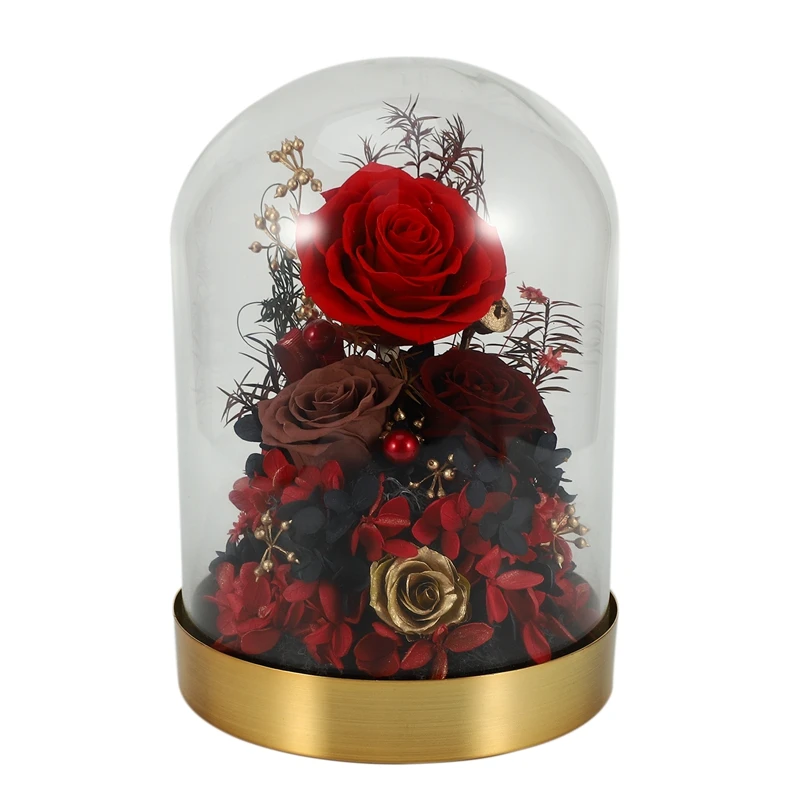 Rose In Glass,Enchanted Rose, Glass Dome Black Wood Base, Valentine's Party Gifts, Wedding Gifts, Best Gift For Her