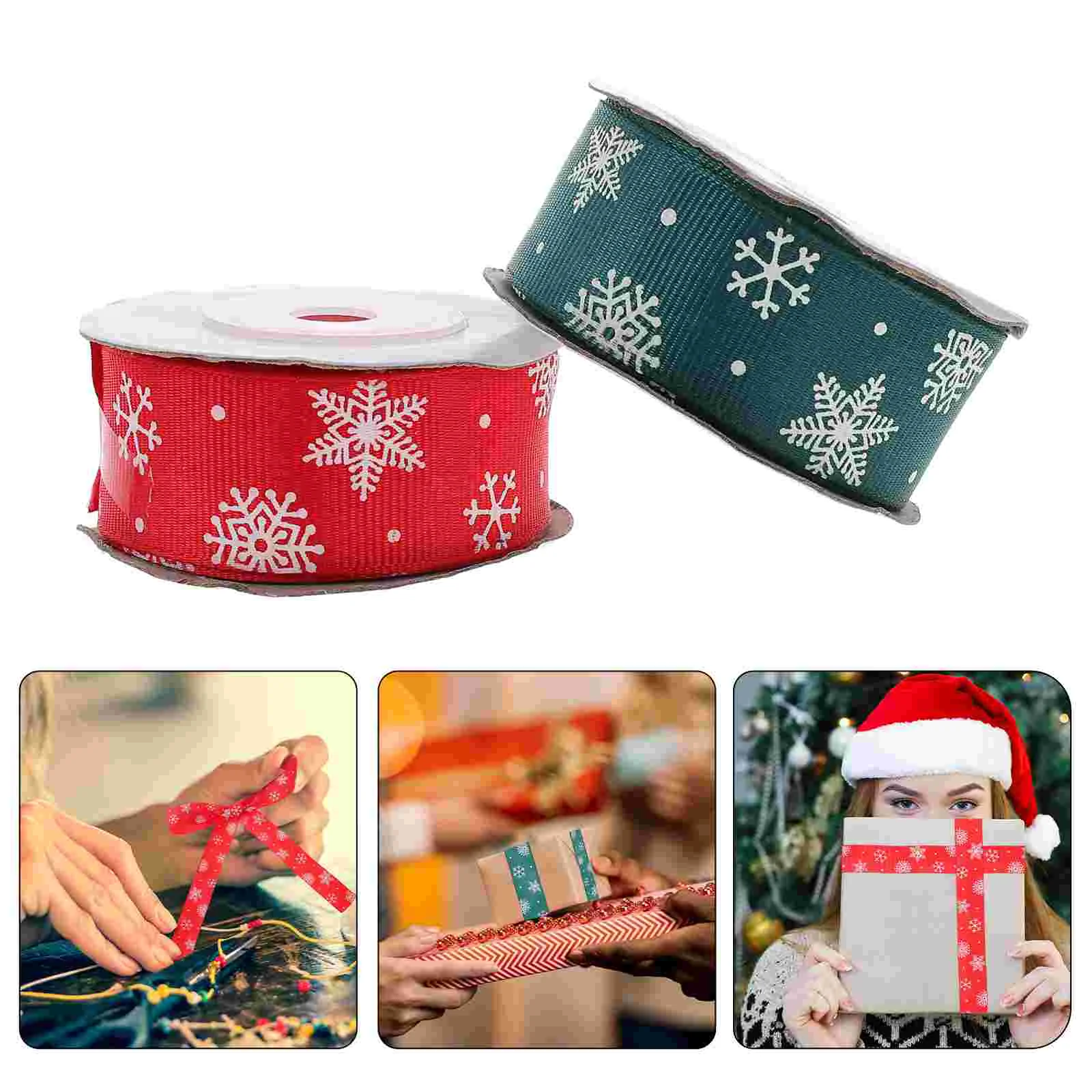 

2 Rolls Christmas Gift Packing Ribbon Flower Wrapping Ribbon Xmas DIY Ribbon