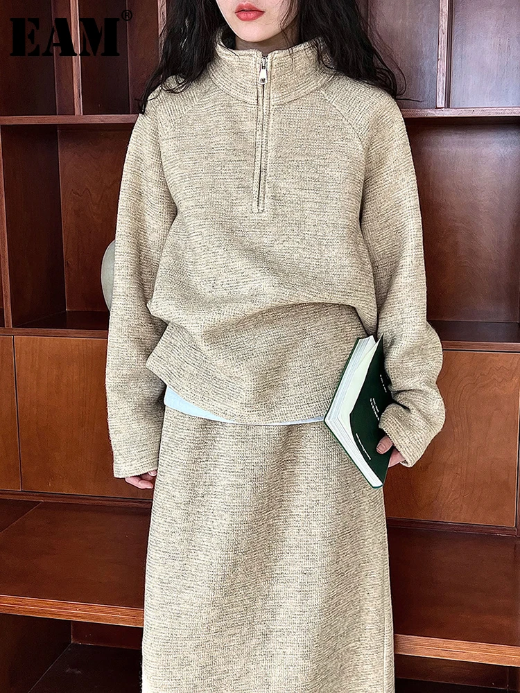 

[EAM] Yellow Sweatshirt Half-body Skirt Two Pieces Suit New Turtleneck Long Sleeve Women Fashion Tide Spring Autumn 2023 1DH2520