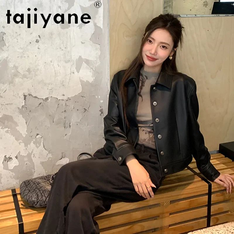 Женская короткая куртка TAJIYANE винтажное пальто из натуральной овечьей кожи