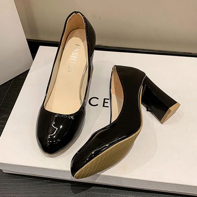 

Women High Heels Shoes Autumn Fashion Dress Chunky Sandals 2023 New Trend Pu Leather Shallow Pumps Shoes Party Chaussure Femme