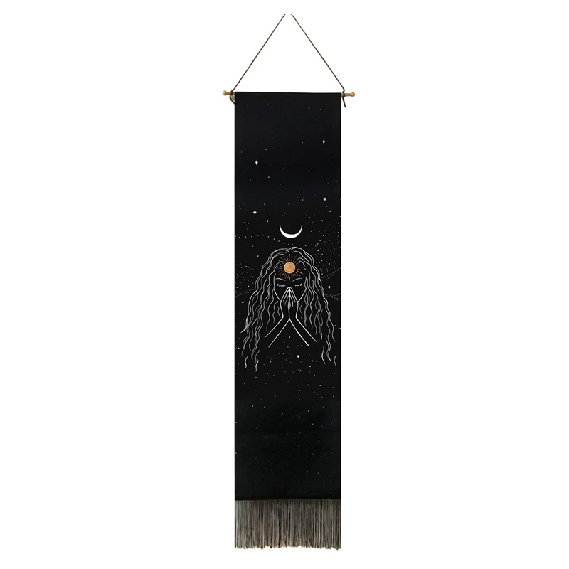 

HOT SALE 1Set Narrow Tapestry Wall Hanging Long Meditation Girl Tapestry For Home Bedroom Living Room Vertical Tapestry Black