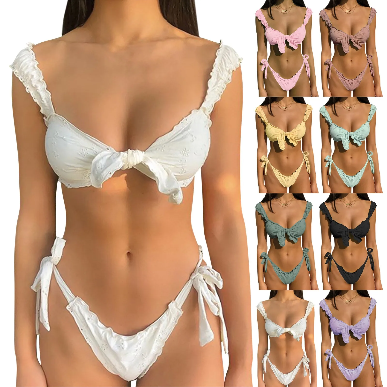 

Summer Women's Style Solid Color Lace Bikini Beach Swimsuit Two-piece Set X Carve Pro