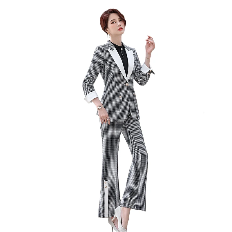High-End New Plaid Pants Suit Women Fashion Temperament Business Long Sleeve Blazer and Trousers Office Ladies Formal Work Wear