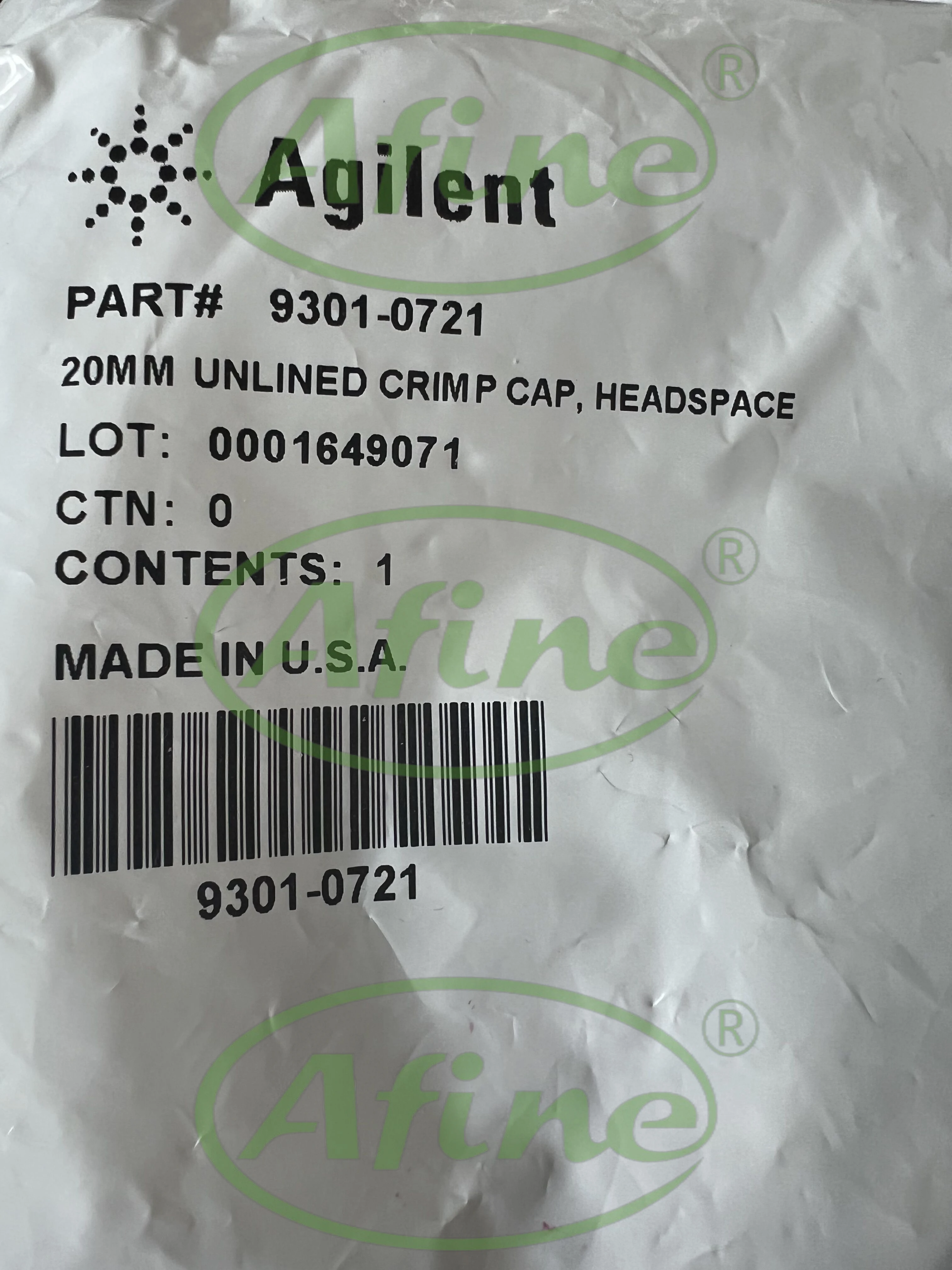 Колпачки для флаконов AFINE Agilent Headspace 9301-0721 Креветки 20 мм серебряный алюминиевый