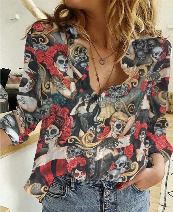 Day Of The Dead Good Casual Shirt  3D Printed Button-down Shirt Casual Unique Streewear