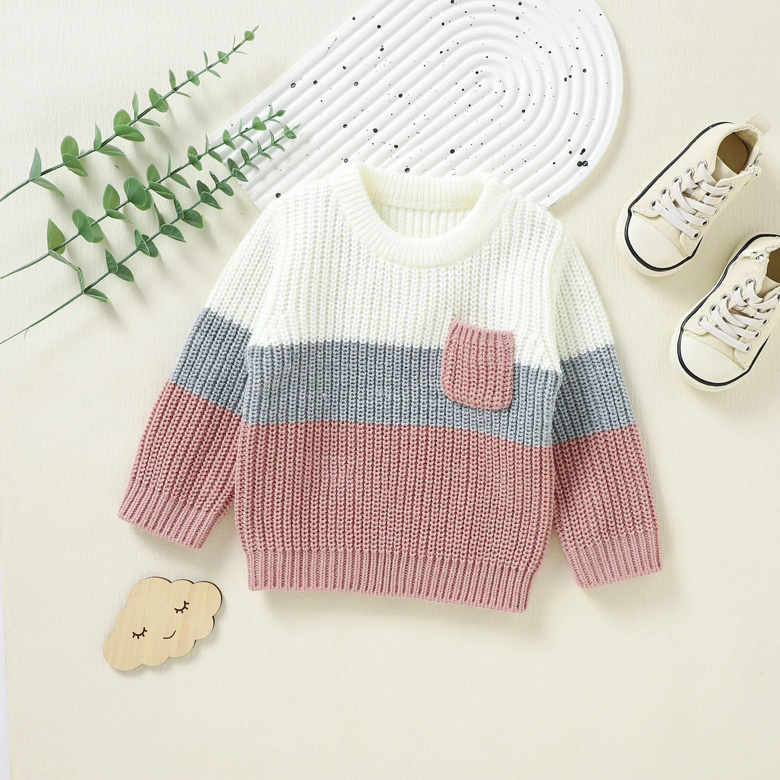

Toddler Sweatshirts Infant Toddler Baby Girl Boy Patchwork Color Block Knit Sweater Warm Sweatshirt Long Sleeve Shirt Tops