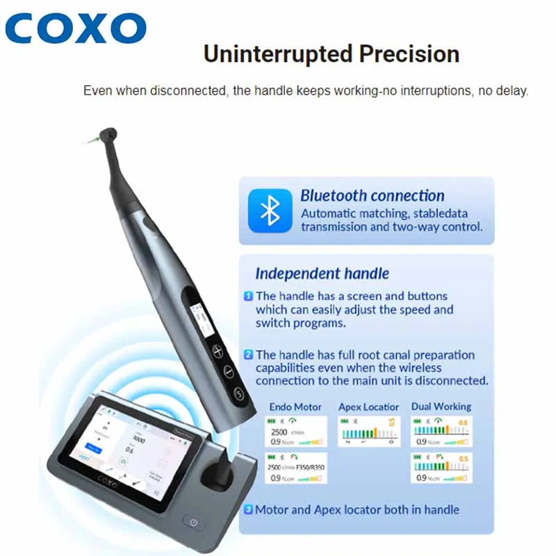 Фото Стоматологический эндомотор COXO C Smart-i Pilot с апекслокатором, беспроводной, Bluetooth, для эндодонтии, с функцией реципрокации, стоматологическое оборудование для лечения корневых каналов №5