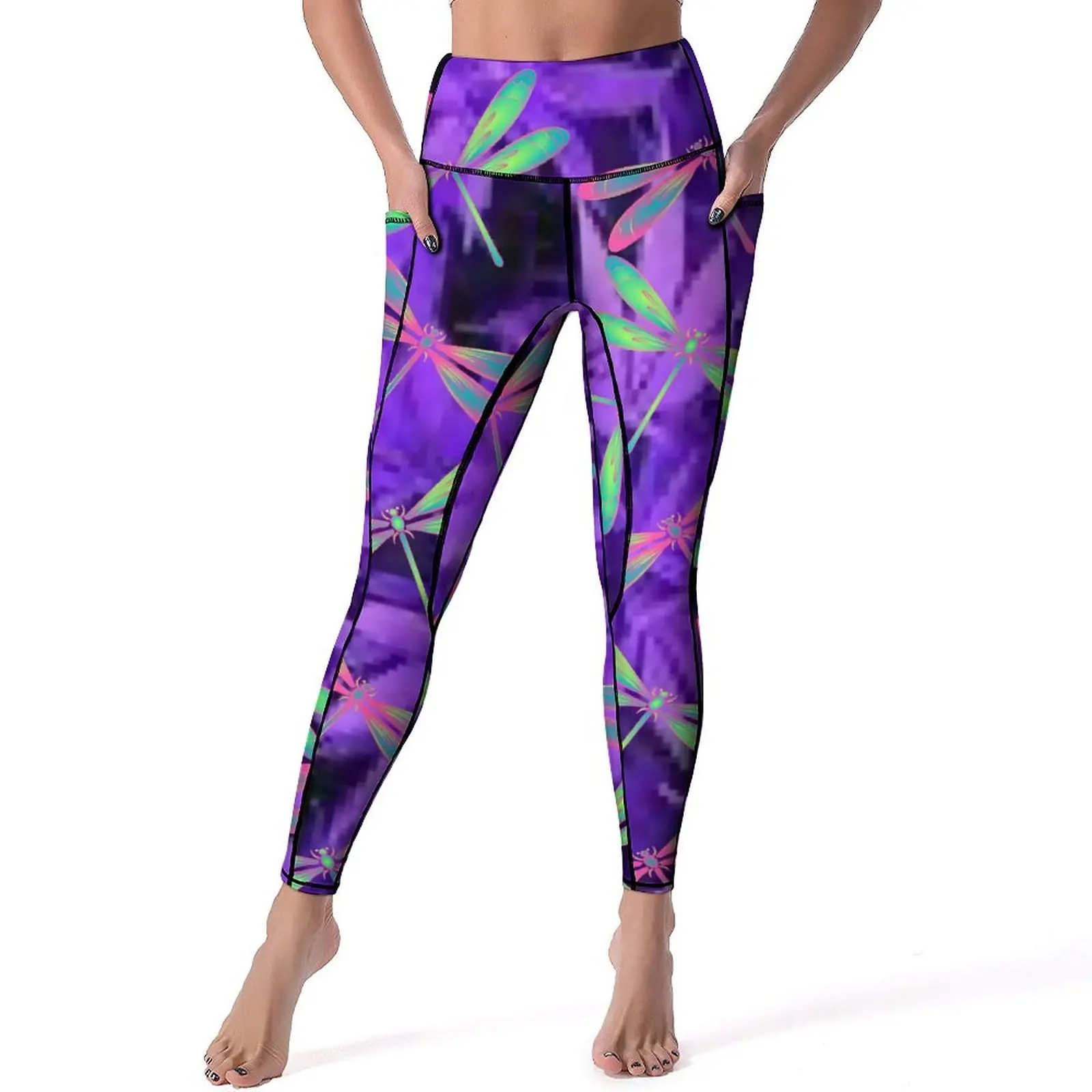 

Dragonfly Print Yoga Pants Female Colorful Animal Leggings High Waist Funny Yoga Legging Quick-Dry Printed Gym Sports Tights