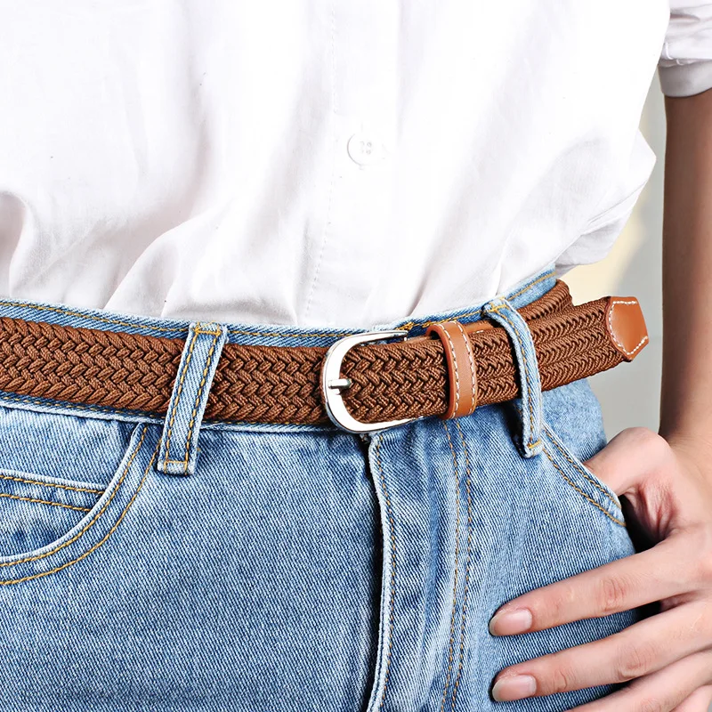 New Fashion Casual Canvas Belt Women Men Metal Pink Buckle PU Material Decorate Waistband High Quality Simple Style