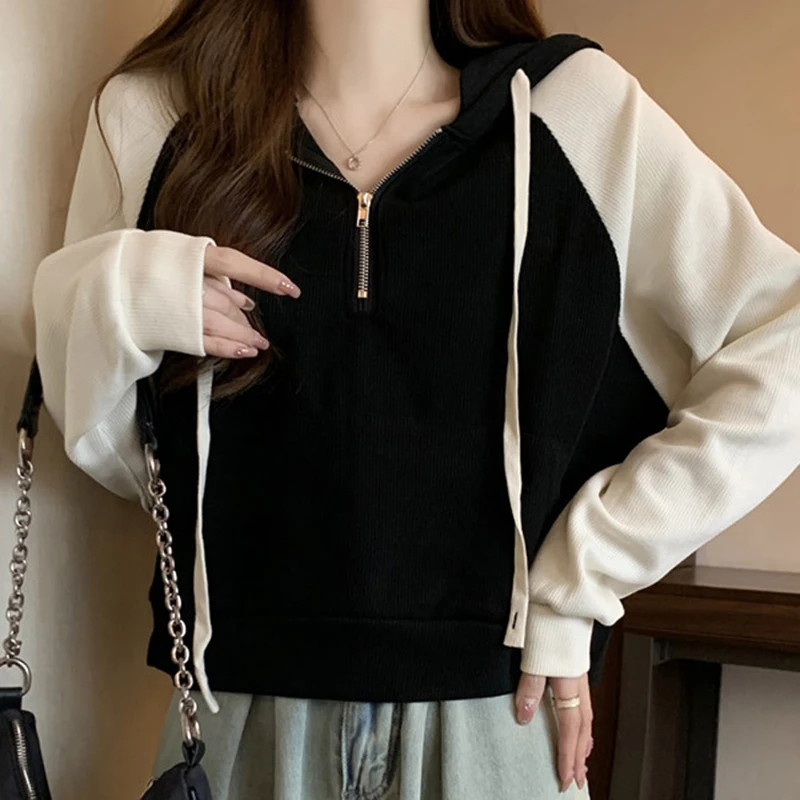 Демисезонная женская толстовка на молнии свободные топы контрастных цветов с