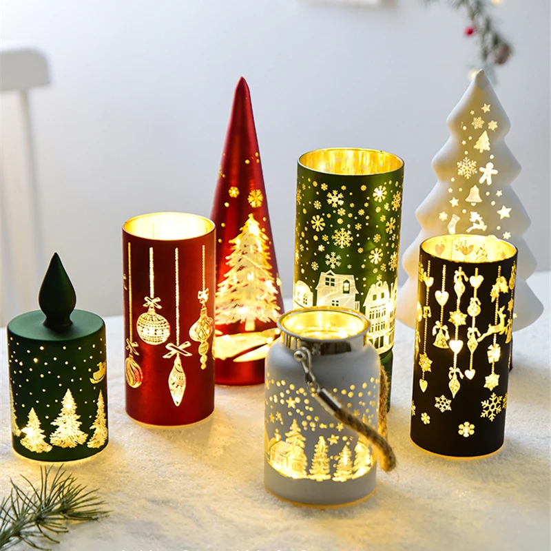 

Christmas Decoration Cute 2024 Glass Wind Lamp Atmosphere Night Light Candlestick Santa Claus Gift Desktop Ornaments Home Decor