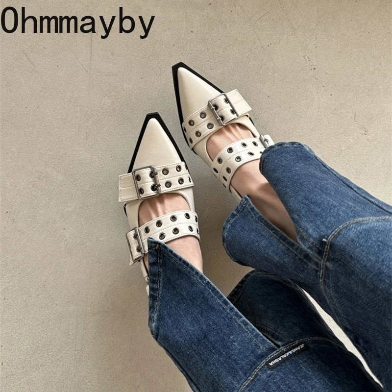 2025 дизайнерские женские туфли Мэри Джейн модные неглубокие сабо с заклепками