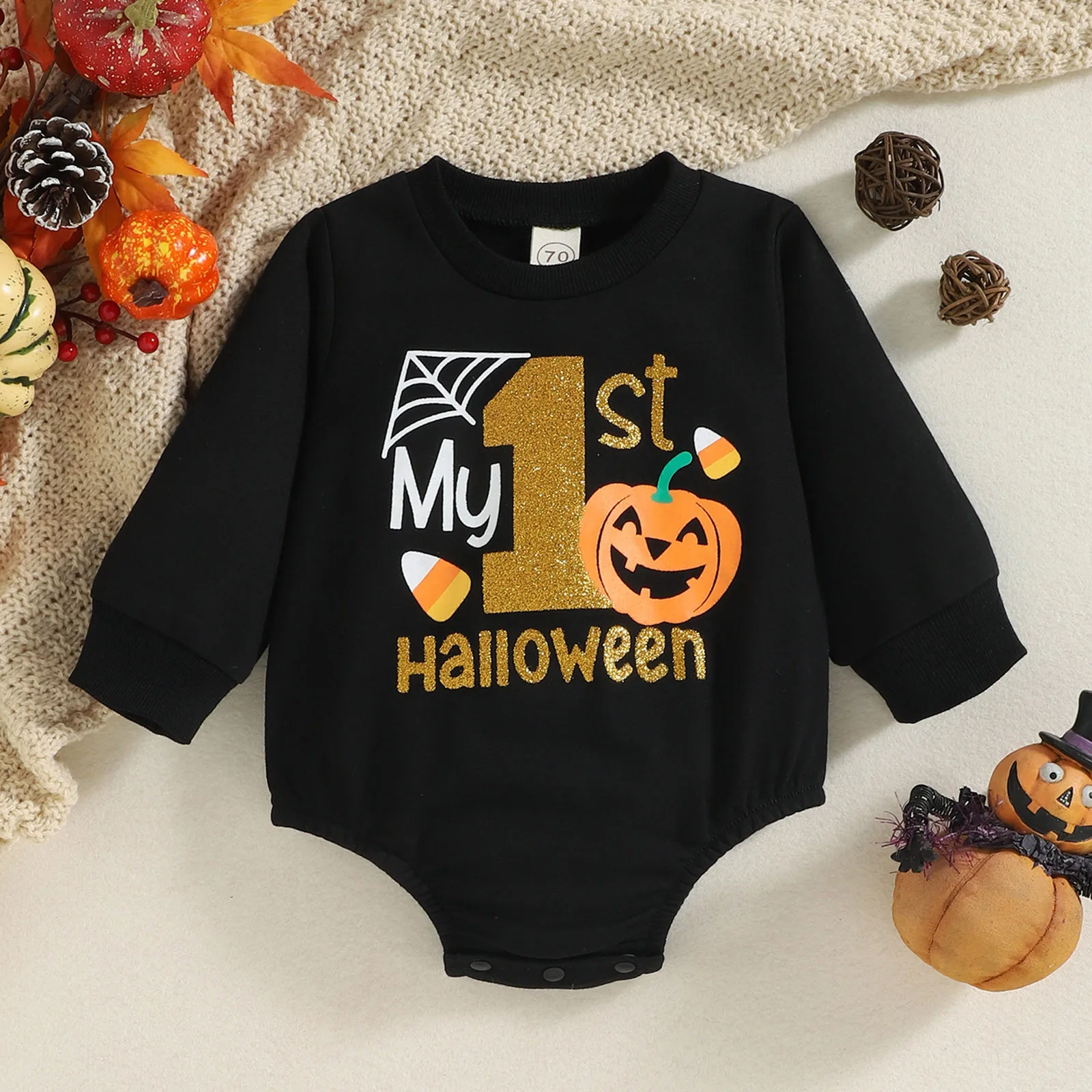 

Детский зимний комбинезон с длинным рукавом и принтом тыквы