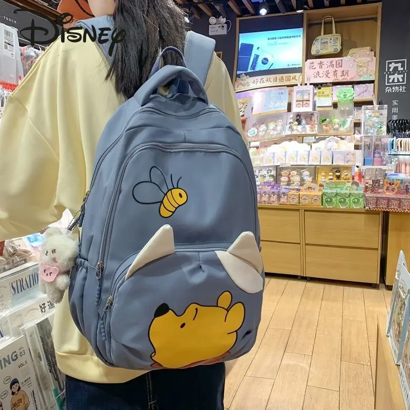 Disney New Women's Backpack Fashion High Quality Nylon Student Backpack Cartoon Simple Large Capacity Portable Travel Bag