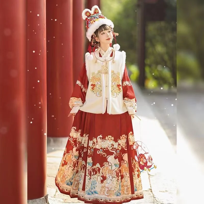 Оригинальный женский зимний костюм с вышивкой династии ханьфу мин утолщенная