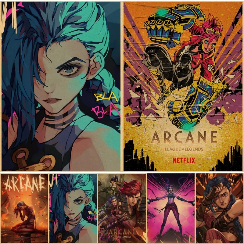 Постер Arcane Картина на холсте Популярная ТВ-серия Jinx Vi гостиная спальня игра