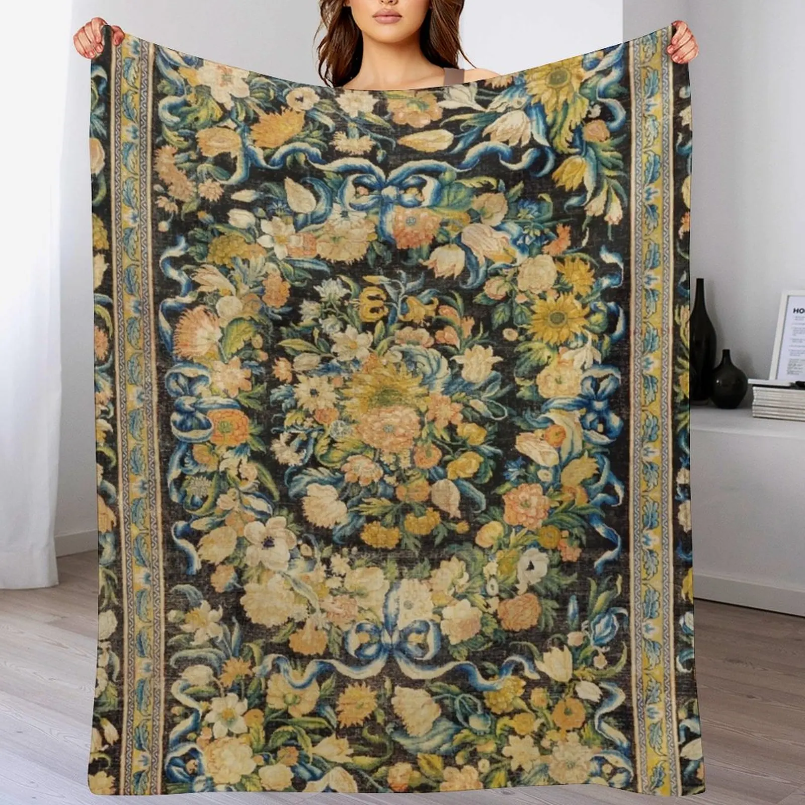 Ковер с французским цветочным принтом в стиле салонри декоративное одеяло