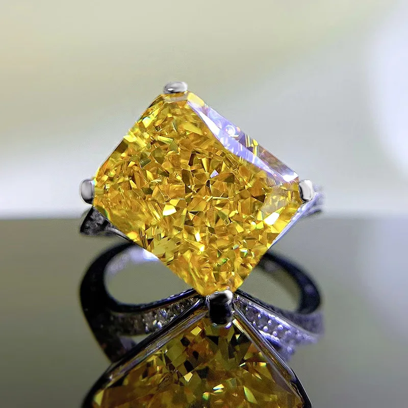 

Spring Qiaoer 925 Sterling Silver Crushed Ice Cut 10*12MM Citrine Gemstone Wadding Engagement Ring Jewelry for Women Gifts