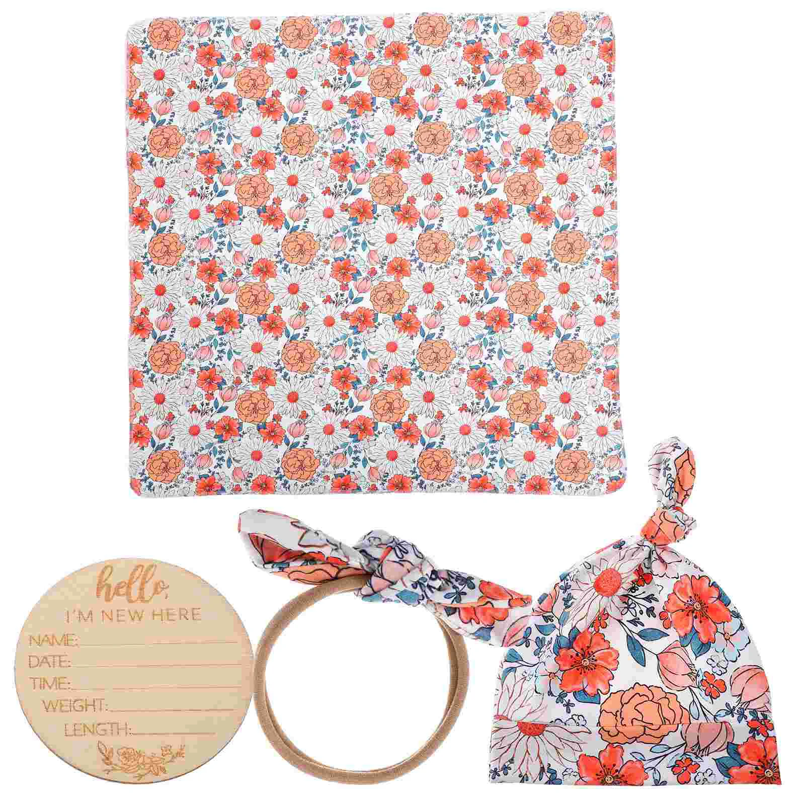 

1 Set Infant Saddle Blanket Newborn Receiving Blanket Baby Headband Cute Hat with Newborn Birth Announcement Sign