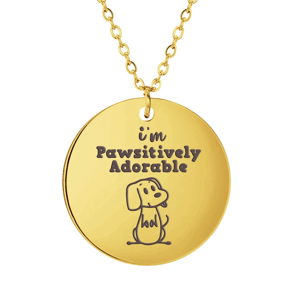 

Stainless Steel Jewelry 3 Colors 25x25mm Round Dog Disc I'M Pawsitively Adorable Pendant Necklace With 45+5cm Link Chain