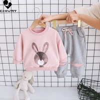 girls clothing sets spring autumn 2022 kids baby girl cute rabbit print long sleeve sweatshirts with pants toddler clothes set