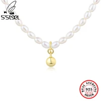 ssteel pure 925 sterling silver baroque pearl necklace round bead clavicle chain pendants choker for woman jewelry accessories