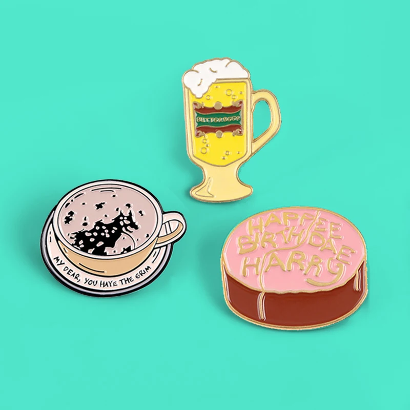 Everyday Food Brooches pins Coffee Beer Cake Enamel pins MY DEAR YOU HAVE THE GRIM Breakfast Food Brooche for Kids women Pins
