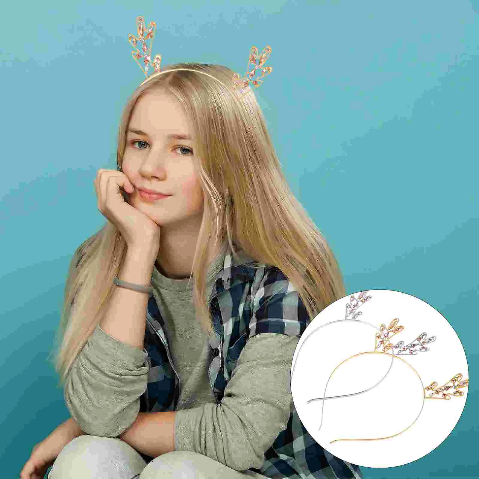 

2 Pcs Diamante Headband Antler Reindeer Antlers Hairbands Headdress Animal Metal Hoop Headbands Christmas Child