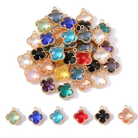 20 шт., подвески со стразами и четырьмя листами клевера, позолоченные подвески 15*13 мм для изготовления ювелирных изделий своими руками, ожерелья, браслеты, подарочные аксессуары