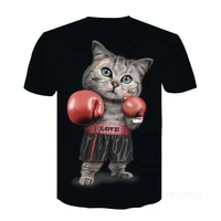 mens t shirt boxing kitten pattern summer oversized t shirt 3d short sleeve top round neck fashion casual streetwear new
