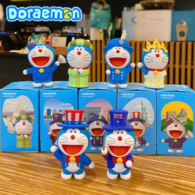 

Bandai Doraemon Around The World Series Cartoon Blind Box Robot Cat Anime Figure Tinkerbell Decoration Toys Child Birthday Gifts