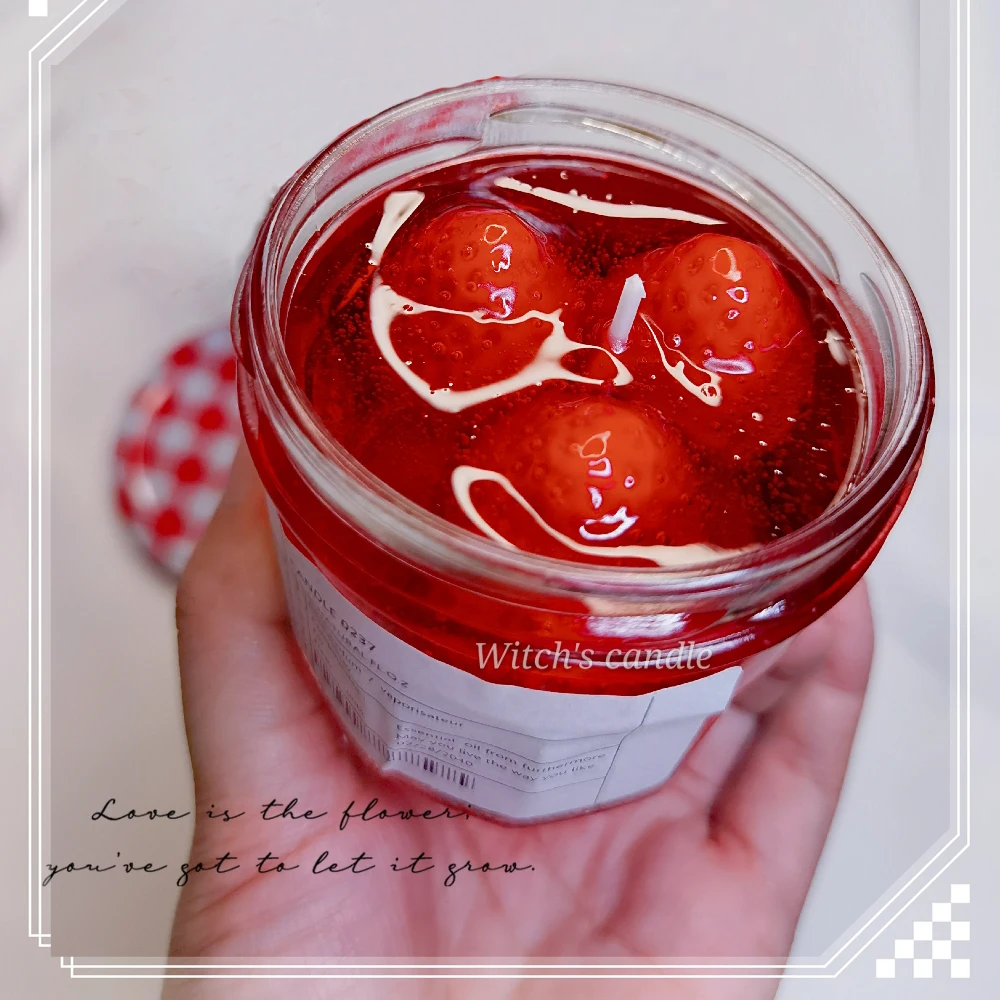 

Strawberry Jam Candle Gel Wax Scented Candle in Glass Jars Flameless Home Decoration Living Room Decoration
