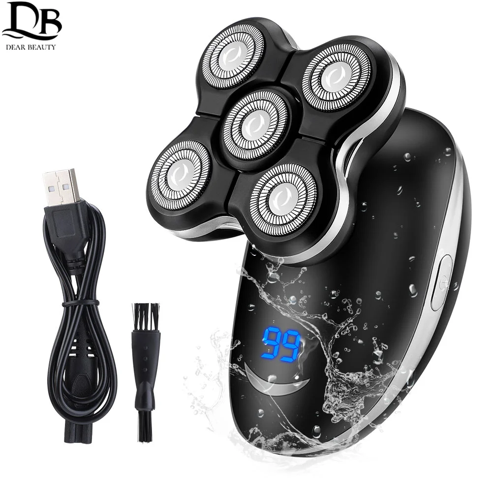 

5 In 1 5D Men's Rechargeable Bald Head Electric Shaver 5 Floating Heads Beard Nose Ear Hair Trimmer Razor Clipper Facial Brush