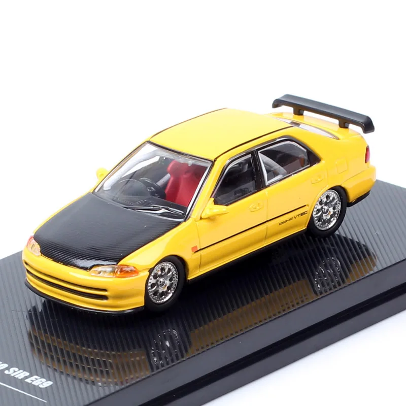 Фото Масштаб 1/64 Honda Civic Ferio Sir EG9 JDM, модель гоночного автомобиля, литье под давлением и игрушечный транспорт, коллекционные предметы для хобби, желтый сувенир №5