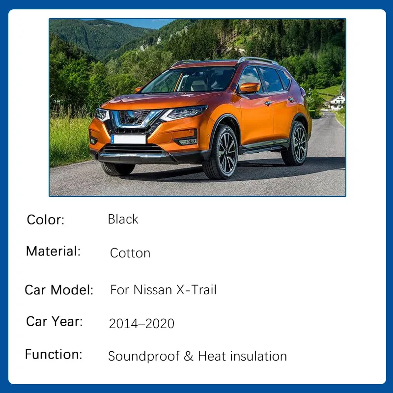 Фото Накладки на капот для Nissan X-Trail Rogue T32 2014-2020, хлопковые чехлы для X-Trail, звукоизоляционные детали и аксессуары для передней части двигателя №3